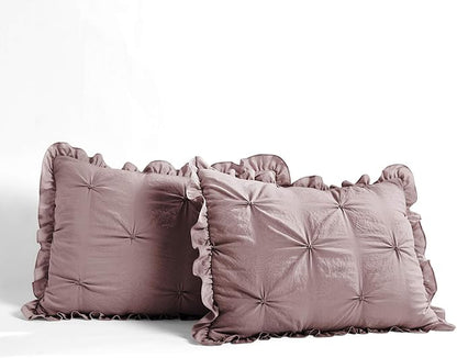 Lush Decor Ravello Pintuck Ruffle Skirt Bedspread Set - Luxe 3 Piece Ruffled Bedding Set - Traditional Glam & Farmhouse Inspired Bedroom Decor - Queen, Woodrose