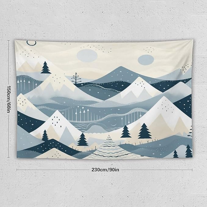 Tapestry Snow Mountain Scandinavian Winter Vintage Aesthetic Tapestry Wall Hanging Rustic Country Holiday Tapestry Wall Hanging Wall Art for Bedroom Living Room Decor Home Decor Landscape 60"x90"