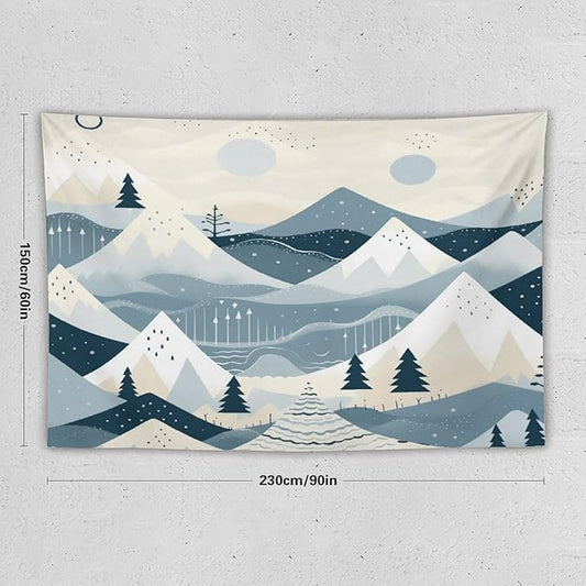 Tapestry Snow Mountain Scandinavian Winter Vintage Aesthetic Tapestry Wall Hanging Rustic Country Holiday Tapestry Wall Hanging Wall Art for Bedroom Living Room Decor Home Decor Landscape 60"x90"