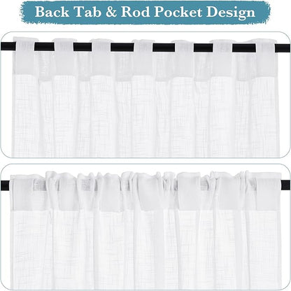 RYB HOME Semi Sheer Curtains - Semitransparent Privacy Protected Natural Light Through Texture Drapes for Bedroom Open House Decor, Width 52 x Length 63 inches, White, 2 Panels