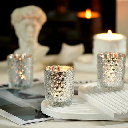 Homemory 24 Pack Silver Glass Votive Candle Holders, Tealight Candle Holder, Vintage Candle Holders Bulk for Table Centerpieces, Christmas, Baby Showers, Birthday, Wedding, Party