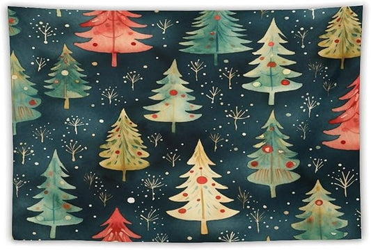 Vintage Christmas Tree Watercolor Tapestry Wall Hanging Vintage Christmas Wall Hanging Wall Tapestry Aesthetic Tapestry for Bedroom Colorful Wall Hanging Aesthetic Wall Art For Room Decor 60"x90"