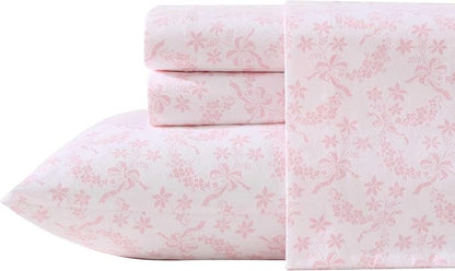 Laura Ashley - Flannel Sheets Twin Size, Anti-Pilling & Wrinkle Resistant Cotton, Touchably Soft for All-Season Comfort - Bed Sheets with Matching Pillowcase & Fitted Sheet (Antoinette Pink)