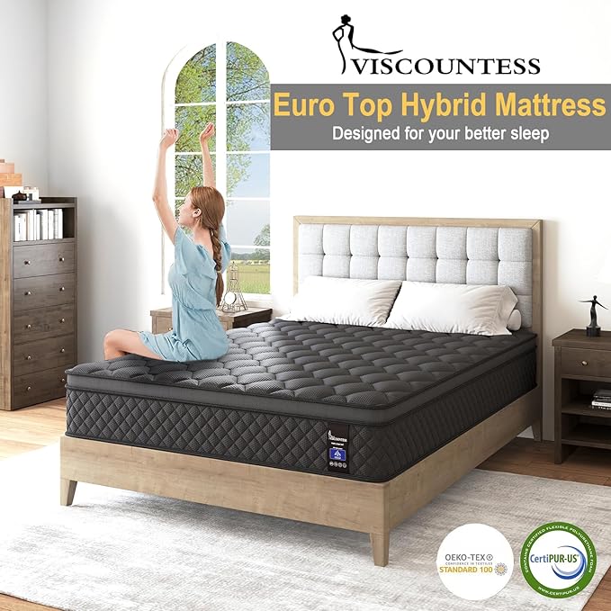 Twin Mattress 14 Inch, Medium Firm Hybrid Mattresses Euro Top for Back & Lumbar Support,Individual Pocket Spring Bed for Motion Isolation & Pressure Relief