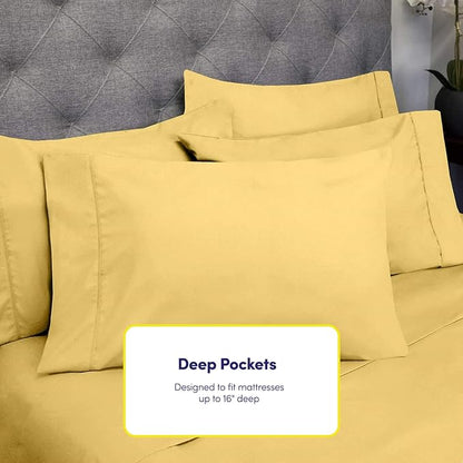 Sweet Home Collection 6 Piece 1500 Supreme Collection Brushed Microfiber Deep Pocket Sheet Set-2 Extra Pillow Cases, Great Value, Rv Short Queen, Yellow