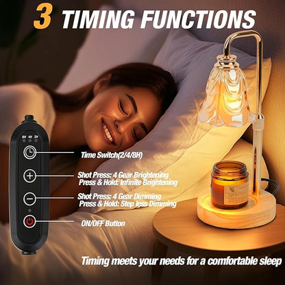Candle Warmer Lamp with Timer and Dimmer, Electric Wax Warmers for Scented Candles with 5 Brightness Settings, Anti-Glare Lamp with Adjustable Height, Home Decor, Gift for Christmas, Birthday