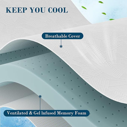 3 Inch Memory Foam Mattress Topper Twin XL, Cooling Gel Bed Topper with Removable Cover, Soft & Pain Relief & Breathable, CertiPUR-US & Oeko-Tex Certified