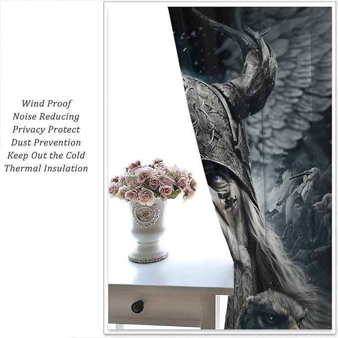Fantasy Norse Viking Curtains,Cool Gothic Vintage Vikings Mystical Symbol Eagle Window Treatments Thermal Insulated Rod Pocket Blackout Drapes for Bedroom 2 Panels 72L x 31.5W