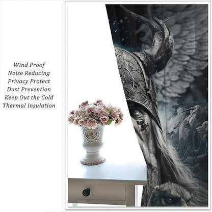 Fantasy Norse Viking Curtains,Cool Gothic Vintage Vikings Mystical Symbol Eagle Window Treatments Thermal Insulated Rod Pocket Blackout Drapes for Bedroom 2 Panels 72L x 31.5W