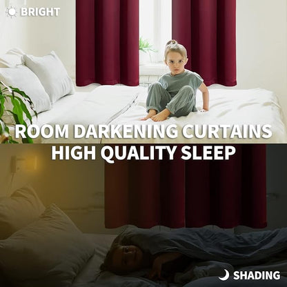 BGment Blackout Curtains for Bedroom - Grommet Thermal Insulated Room Darkening Curtains for Living Room, Set of 2 Panels, Each 46 x 84 Inch, Burgundy Red