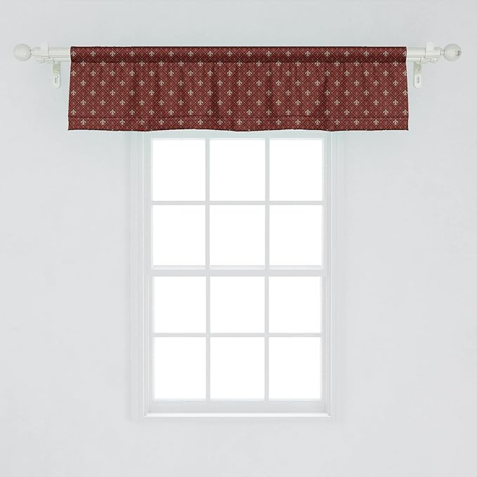 Lunarable Fleur De Lis Window Valance Pack of 2, Fleur-de-Lis in Diamond Shape Lines Classical Cultural Victorian Style, Rod Pocket Curtain Valances for Kitchen Bedroom, 54" X 12", Green Maroon