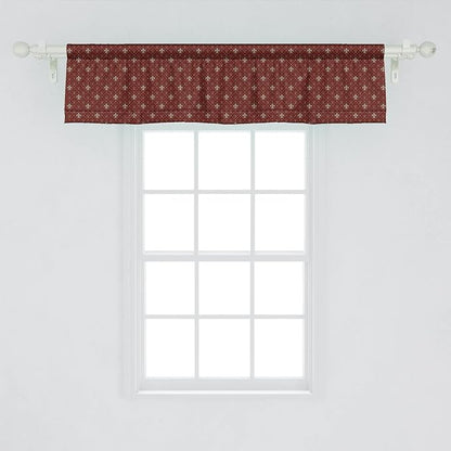 Lunarable Fleur De Lis Window Valance Pack of 2, Fleur-de-Lis in Diamond Shape Lines Classical Cultural Victorian Style, Rod Pocket Curtain Valances for Kitchen Bedroom, 54" X 12", Green Maroon