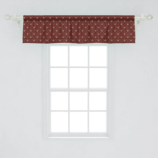 Lunarable Fleur De Lis Window Valance Pack of 2, Fleur-de-Lis in Diamond Shape Lines Classical Cultural Victorian Style, Rod Pocket Curtain Valances for Kitchen Bedroom, 54" X 12", Green Maroon