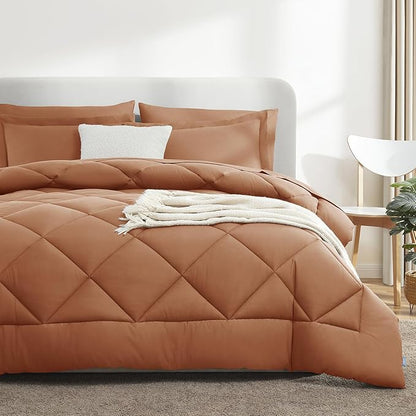 CozyLux Full Size Comforter Sets Pumpkin - 7 Pieces Bed in a Bag Full, Luxury Soft Bed Set for All Seasons, Bedding Set with Down Alternative Comforter, Sheets, Pillowcases & Shams