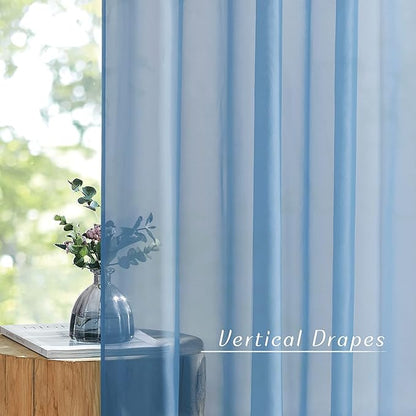 NICETOWN Stone Blue Sheer Curtains 90 Inches Long, Grommet Airy & Lightweight Window Treatments Translucent Elegant Drapes for Living Room/Bedroom, W54 x L90, 2 Panels