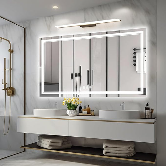 55x30 Inch Led Mirror for Bathroom with Front Light and Backlit, Dimmable Anti Fog Wall Bathroom Mirror with Led Lights, Water Proof, Decor Vanity Mirror