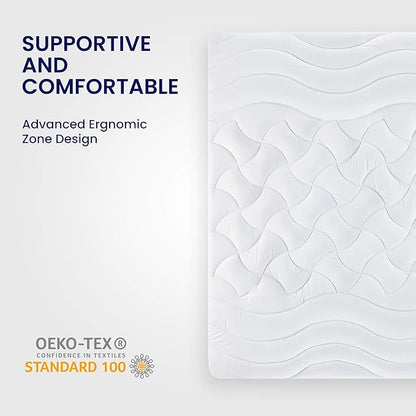 SLEEP ZONE Full Size Cooling Mattress Topper for Double Bed, Premium Zoned Cool Mattress Pad Cover, Padded Mattress Protector Breathable Washable, Deep Pocket 8-21" (White, Full)