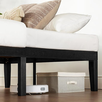Mellow Naturalista Classic 16 Inch Solid Wood Platform Bed with Wooden Slats, Black, Full