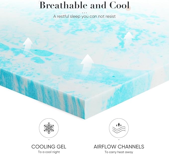 DUMOS Memory Foam Mattress Topper Queen, 3 Inch Thick Gel Infused Bed Toppers for Queen Size Bed, Soft Mattress Pads Breathable for Sleeper Sofa, RV, Camper, CertiPUR-US Certified, Blue
