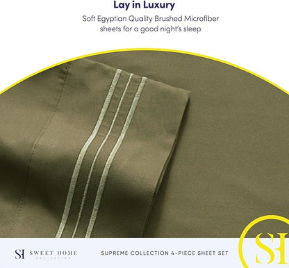 Twin Sheets - Breathable Luxury Sheets with Full Elastic & Secure Corner Straps Built In - 1800 Supreme Collection Extra Soft Deep Pocket Bedding Set, Sheet Set, Twin, Olive