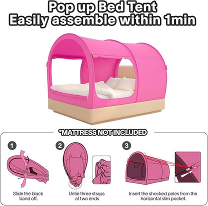 Alvantor Bed Canopy Bed Tents Dream Tents Privacy Space Twin Size Sleeping Tents Indoor Pop Up Portable Frame Curtains Breathable Grey Cottage (Mattress Not Included) Reducing Light