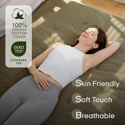 ZonLi Japanese Floor Futon Mattress Twin Size 39"x 80",100% Cotton 2.5'' Thicken Tatami Mattress,Foldable Sleeping Pad,Portable Dormitory Tatami Mat,Roll Up Floor Lounger Bed for Adult (Winter Moss)