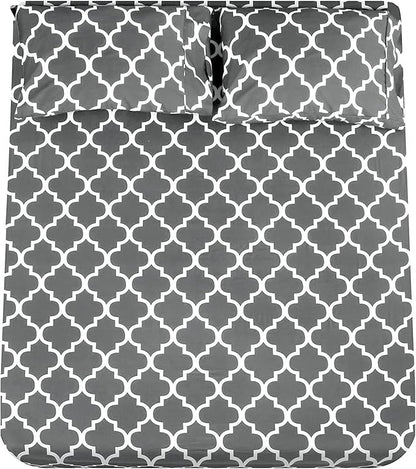 Mejoroom Queen Bed Sheet Set - Super Soft Brushed Microfiber 1800 Thread Count Queen Sheets with 16 inch Deep Pocket - Wrinkle Free - 4 Piece(Queen, Gray Quatrefoil with White Pattern)