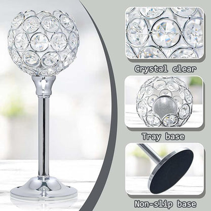 Bulk Crystal Candle Holder Set, 3 Sizes Tealight Candlestick Holders, Elegant Candelabra for Wedding Table Centerpiece, Fireplace, Home & Living Room Decor – Kehail (Set of 12, Silver)