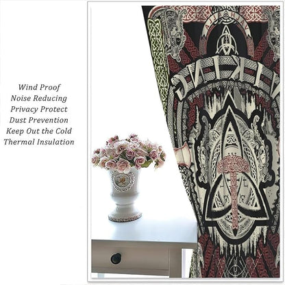 Viking Curtains Nordic Mythology Rune Weapon Antique Viking Pirate Crow Art Pattern Printed Curtains Bedroom Living Room Decoration Blackout Curtains W55 * L63 Inch