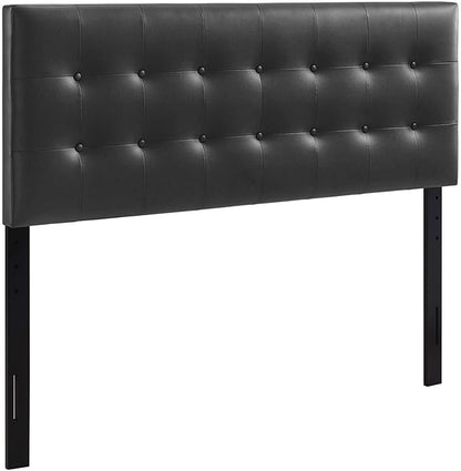 Modway Emily Tufted Button Faux Leather Upholstered Queen Headboard in Black