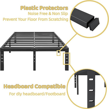 ALDRICH 14 Inch Metal King Size Bed Frame - Double Black Basic Steel Slats Platform, Easy Assembly Heavy Duty Noise Free Bedframes, No Box Spring Needed