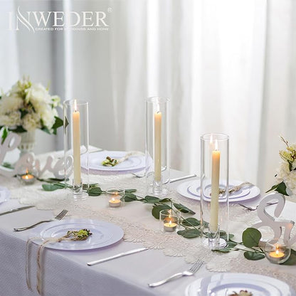Glass Hurricane Candle Holder: 11.8" Tall Candlestick Holder with Cylinder Windproof Cover Clear Taper Candle Holders for Wedding Party Birthday Christmas Home Decor Set of 2