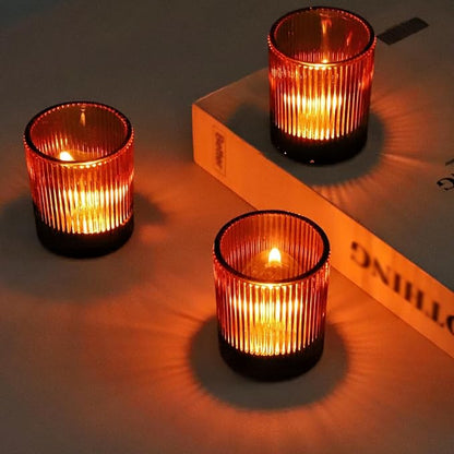 VOHO Amber Candle Holders for Votive Candles/Tea Lights Candles, Ribbed Votive Candle Holders for Table Centerpiece, 12pcs Tealight Candle Holder Decor for Thanksgiving & Christmas