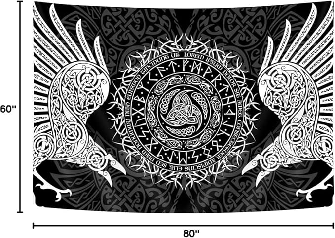 Viking Art Tapestry, Ancient Rune Dragon Totem Nordic Art Wall Hanging Tapestries, Mysterious Meditation Tapestry Wall Hanging for Living Room Bedroom Viking Decor