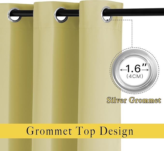 NICETOWN Room Darkening Curtains 90 inch Length - Triple Weave Energy Saving Thermal Insulated Solid Grommet Room Darkening Draperies for Bedroom/Living Room (1 Pair, W46 x L90, Paler Yellow)