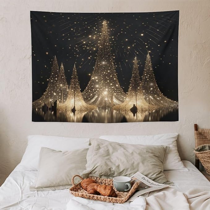 Silver Lighted Christmas Trees Tapestries Winter Holiday Wall Art Tapestry for Bedroom Aesthetic Landscape Tapestry Wall Hanging Decor for Bedroom 30"x40" Tapestries Winter Snowflake Decorative