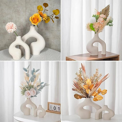 2 Pack White Vases - Home Decor - Ceramic Vases for Flowers, Centerpieces, Room Decor
