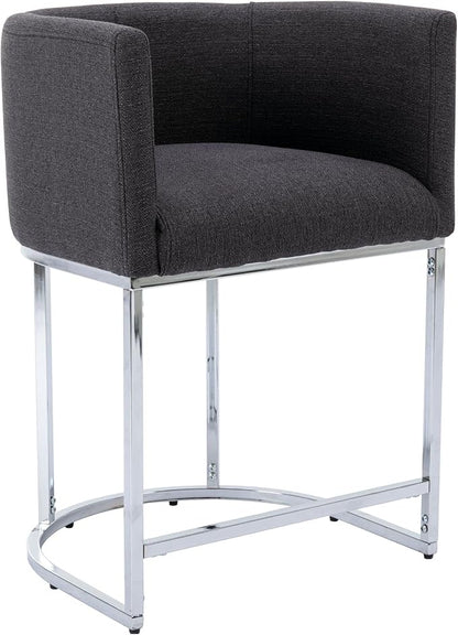 Modern Counter Height Linen Upholstered Bar Stool, 24" Kitchen Counter Island Stool Bar Chairs with Chrome Finish Metal Frame for Kitchen Island, Charcoal