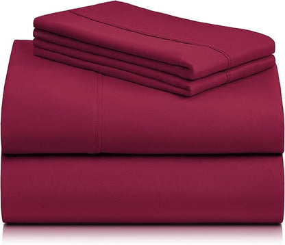 LuxClub 4 PC California King Sheet Set, Breathable Luxury Bed Sheets, Deep Pockets Wrinkle Free Cooling Sheets Machine Washable Hotel Bedding Silky Soft - Burgundy Cal King