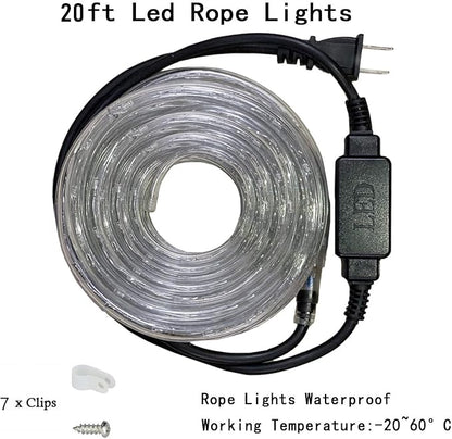 LED Rope Light, 20Ft LED Strip Lights Outdoor Waterproof Decorative Lighting for Indoor/Outdoor Decorations, Deck, Patio, Party and Bedroom Decorations (Cold White)