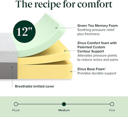 ZINUS 12 Inch Ultima Memory Foam Mattress [New Version], Twin, Fiberglass Free, Medium Firm Feel, Breathable Airflow Memory Foam, Certified Safe Foams & Fabric, Mattress in A Box