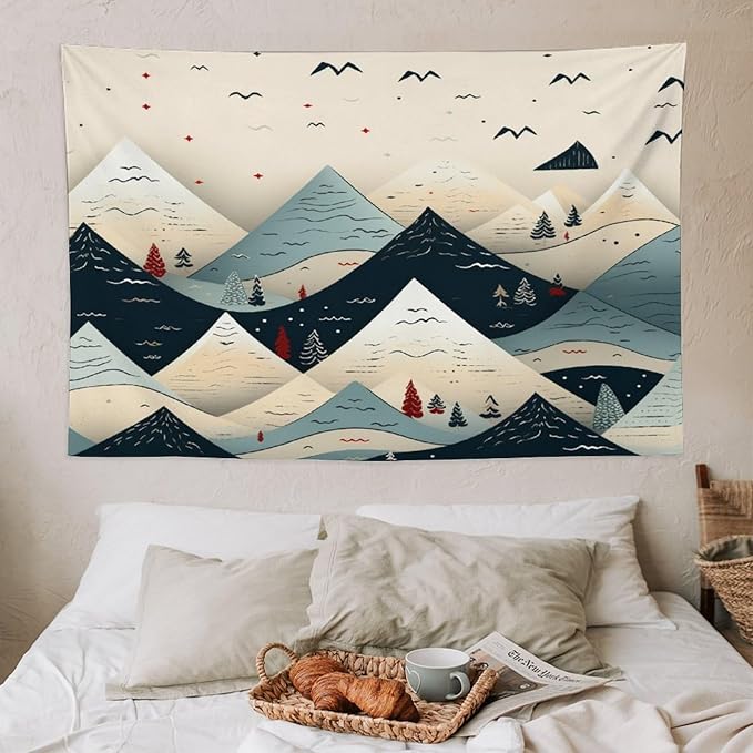 MaSiledy Tapestry Wall Hanging Snow Mountain Scandinavian Winter Tapestry Merry Christmas Winter Xmas Tapestry for Bedroom Aesthetic Wall Hanging Decor Tapestry for Bedroom Aesthetic Alt Room 40"x60"