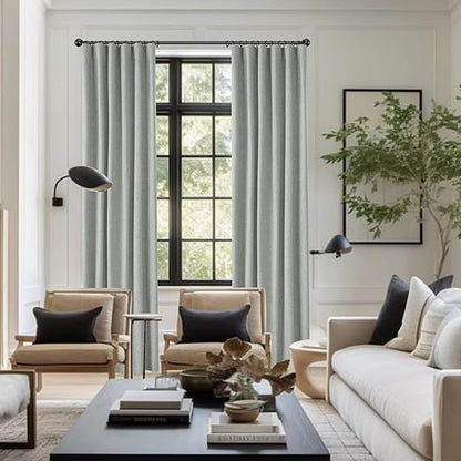 KangBang Gray Blackout Curtains 96 Inches Long, Extra Long Linen Woven Textured Modern Linen Drapes for Living Room Offices, 4-Way Hanging &Light Blocking(2 Panel Sets,52x96 Inch)