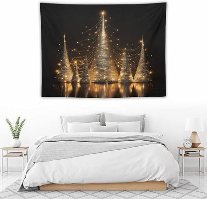 Tapestry As Wall Art Silver Lighted Christmas Trees Tapestry Vintage Christmas Tapestry for Bedroom Aesthetic Wall Art Decor for Bedroom Living Room Dorm 30"x40" Christmas Family Party
