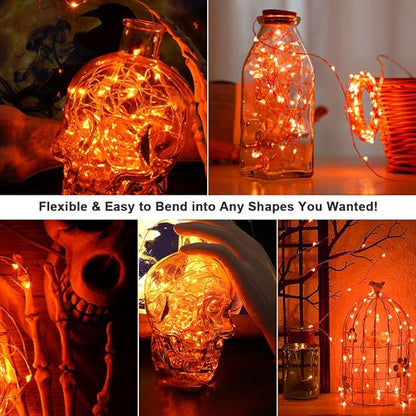 BrizLabs Orange Halloween Lights, 19.47ft 60 LED Orange Fairy Lights String, 2 Modes Battery Halloween String Light, Indoor Silver Wire Twinkle Light for Christmas Thanksgiving Party Carnival Decor