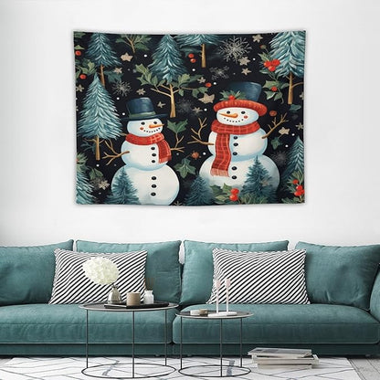 MaSiledy Wall Tapestry Snowman Couple Tapestry Vintage Christmas Cute Snowman Aesthetic Bedroom Tapestries Home Decoration for Bedroom Living Room Dorm 30"x40" Xmas Wall Hanging Polyester Tapestries