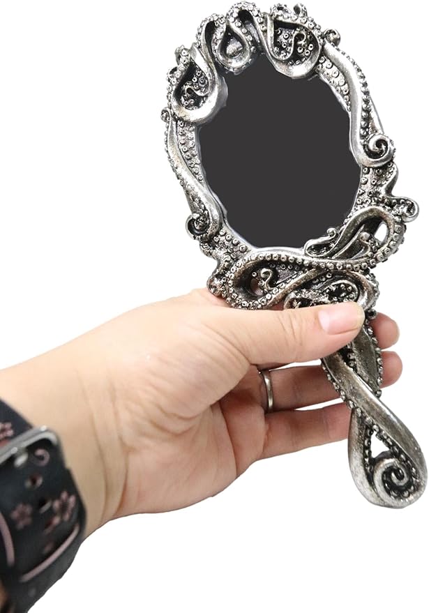 Ebros Nautical Marine Deep Ocean Monster Kraken Cthulhu Octopus Tentacles Resin Sculptural Hand Mirror Vanity Boudoir Beauty Accessory Handheld Mirrors for Women Ladies Girls