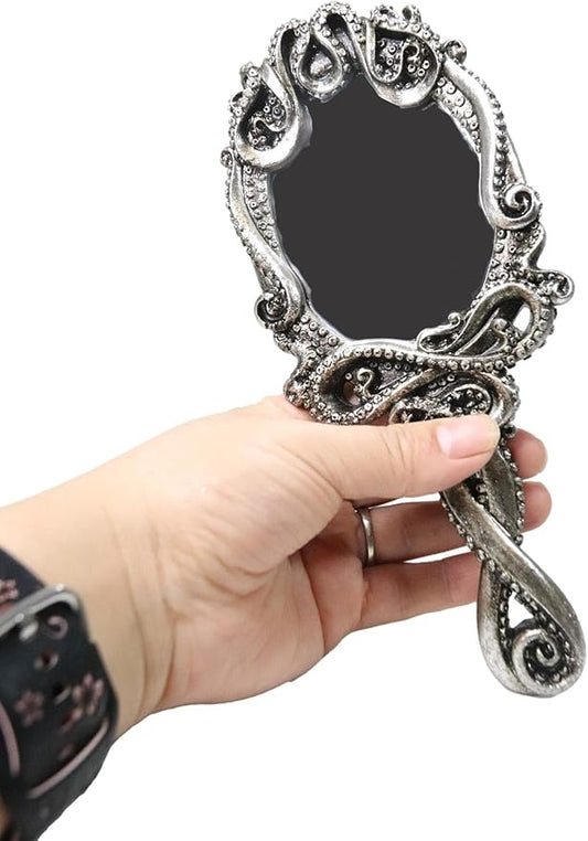 Ebros Nautical Marine Deep Ocean Monster Kraken Cthulhu Octopus Tentacles Resin Sculptural Hand Mirror Vanity Boudoir Beauty Accessory Handheld Mirrors for Women Ladies Girls