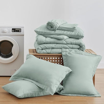 Love's cabin California King Comforter Set Aqua, 7 Pieces California King Bed in a Bag, All Season Bedding Sets with 1 Comforter, 1 Flat Sheet, 1 Fitted Sheet, 2 Pillowcase and 2 Pillow Sham