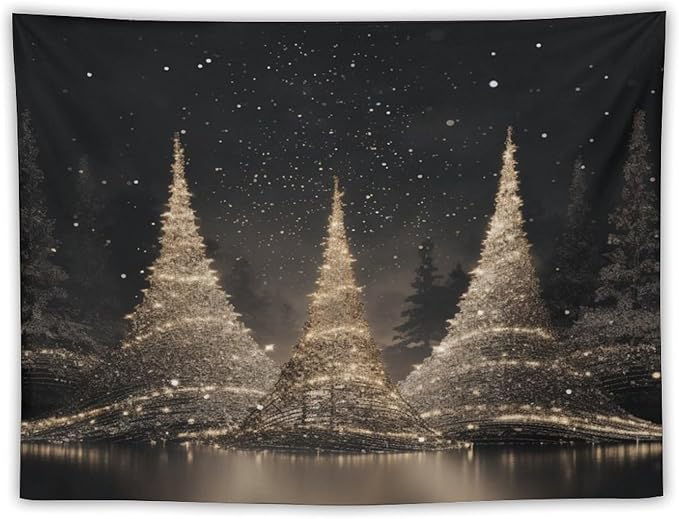 MaSiledy Tapestry Silver Lighted Christmas Trees Aesthetic Bedroom Tapestries Hello Winter Holiday Tapestry As Wall Art Wall Hanging Decor Tapestry for Bedroom Aesthetic Alt Room Landscape 30"x40"